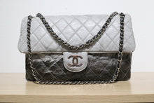 Load image into Gallery viewer, Chanel Black Grey Distressed Crinkled Vinyl Quilted Jumbo Melrose Degrade Flap Bag SHW
