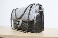 Load image into Gallery viewer, Chanel Black Grey Distressed Crinkled Vinyl Quilted Jumbo Melrose Degrade Flap Bag SHW
