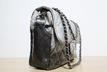 Load image into Gallery viewer, Chanel Black Grey Distressed Crinkled Vinyl Quilted Jumbo Melrose Degrade Flap Bag SHW
