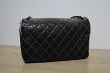 Load image into Gallery viewer, Chanel Black Grey Distressed Crinkled Vinyl Quilted Jumbo Melrose Degrade Flap Bag SHW
