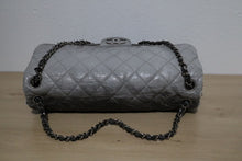 Load image into Gallery viewer, Chanel Black Grey Distressed Crinkled Vinyl Quilted Jumbo Melrose Degrade Flap Bag SHW
