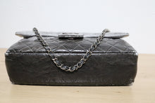 Load image into Gallery viewer, Chanel Black Grey Distressed Crinkled Vinyl Quilted Jumbo Melrose Degrade Flap Bag SHW
