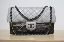 Load image into Gallery viewer, Chanel Black Grey Distressed Crinkled Vinyl Quilted Jumbo Melrose Degrade Flap Bag SHW
