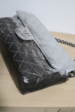 Load image into Gallery viewer, Chanel Black Grey Distressed Crinkled Vinyl Quilted Jumbo Melrose Degrade Flap Bag SHW
