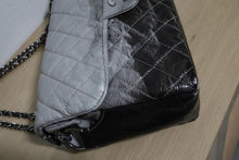 Load image into Gallery viewer, Chanel Black Grey Distressed Crinkled Vinyl Quilted Jumbo Melrose Degrade Flap Bag SHW
