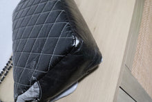 Load image into Gallery viewer, Chanel Black Grey Distressed Crinkled Vinyl Quilted Jumbo Melrose Degrade Flap Bag SHW
