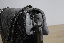 Load image into Gallery viewer, Chanel Black Grey Distressed Crinkled Vinyl Quilted Jumbo Melrose Degrade Flap Bag SHW
