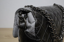 Load image into Gallery viewer, Chanel Black Grey Distressed Crinkled Vinyl Quilted Jumbo Melrose Degrade Flap Bag SHW
