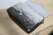 Load image into Gallery viewer, Chanel Black Grey Distressed Crinkled Vinyl Quilted Jumbo Melrose Degrade Flap Bag SHW
